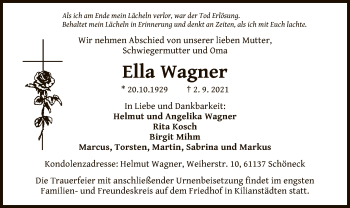 Traueranzeige von Ella Wagner von OF