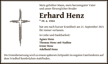 Traueranzeige von Erhard Henz von OF