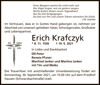 Traueranzeige von Erich Krafczyk von OF