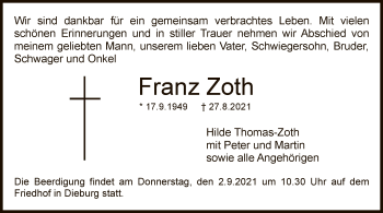 Traueranzeige von Franz Zoth von OF