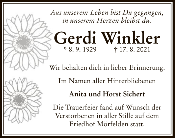Traueranzeige von Gerdi Winkler von OF