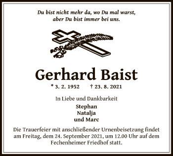 Traueranzeige von Gerhard Baist von OF