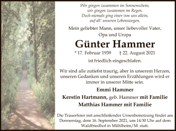 Traueranzeige von Günter Hammer von OF