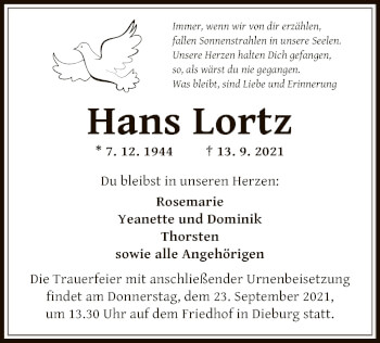 Traueranzeige von Hans Lortz von OF