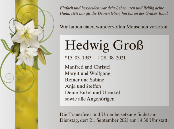 Traueranzeige von Hedwig Groß von OF