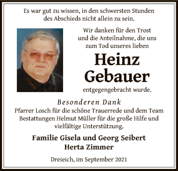 Traueranzeige von Heinz Gebauer von OF