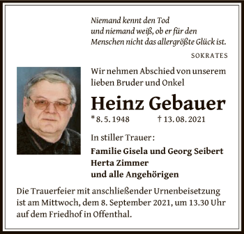 Traueranzeige von Heinz Gebauer von OF