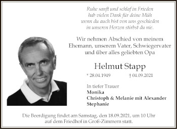 Traueranzeige von Helmut Stapp von OF