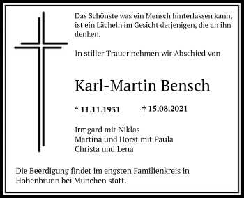 Traueranzeige von Karl-Martin Bensch von OF