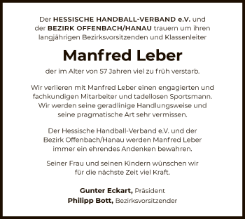 Traueranzeige von Manfred Leber von OF