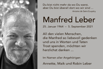 Traueranzeige von Manfred Leber von OF