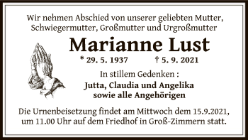 Traueranzeige von Marianne Lust von OF