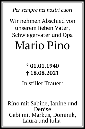 Traueranzeige von Mario Pino von OF