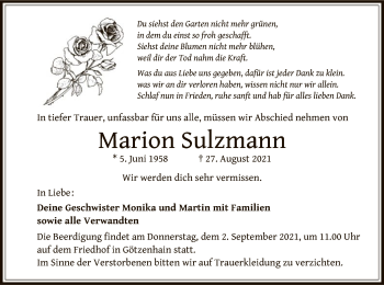 Traueranzeige von Marion Sulzmann von OF