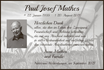 Traueranzeige von Paul Josef Mathes von OF