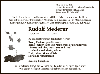 Traueranzeige von Rudolf Mederer von OF