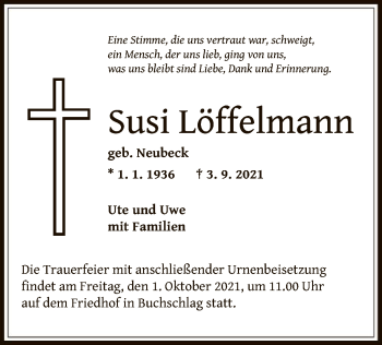 Traueranzeige von Susi Löffelmann von OF