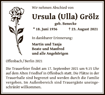 Traueranzeige von Ursula Grölz von OF