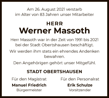 Traueranzeige von Werner Massoth von OF