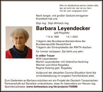 Traueranzeige von Barbara Leyendecker von OF