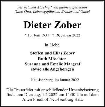 Traueranzeige von Dieter Zober von OF