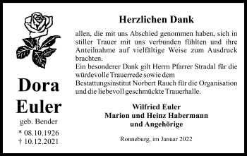 Traueranzeige von Dora Euler von OF