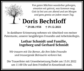 Traueranzeige von Doris Bechtloff von OF