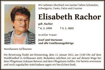 Traueranzeige von Elisabeth Rachor von OF