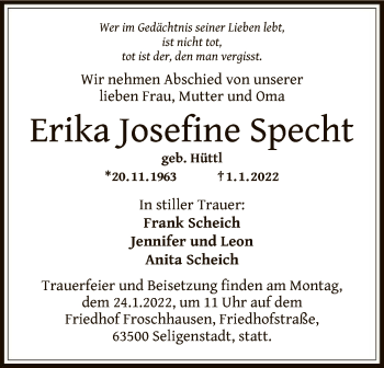 Traueranzeige von Erika Josefine Specht von OF