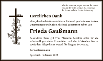 Traueranzeige von Frieda Gaußmann von OF