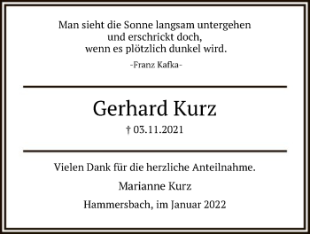 Traueranzeige von Gerhard Kurz von OF