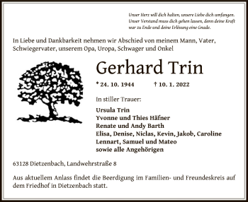 Traueranzeige von Gerhard Trin von OF