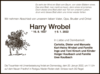 Traueranzeige von Harry Wrobel von OF