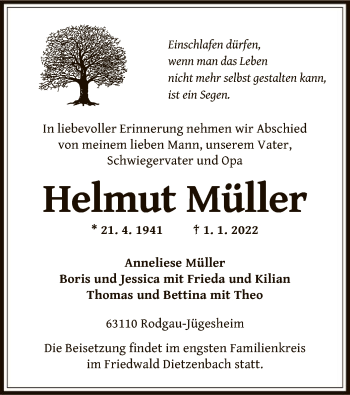 Traueranzeige von Helmut Müller von OF