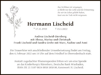 Traueranzeige von Hermann Lischeid von OF