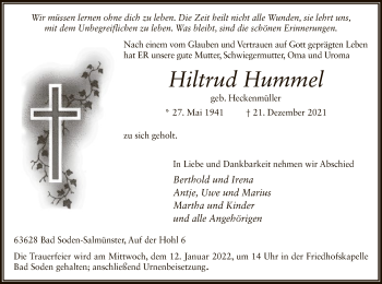 Traueranzeige von Hiltrud Hummel von OF