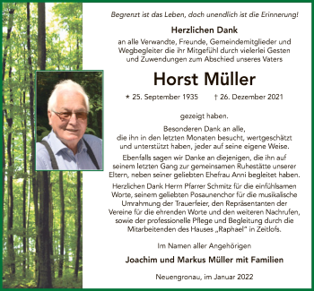 Traueranzeige von Horst Müller von OF