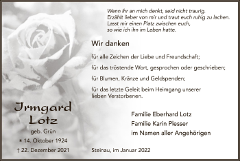 Traueranzeige von Irmgard Lotz von OF