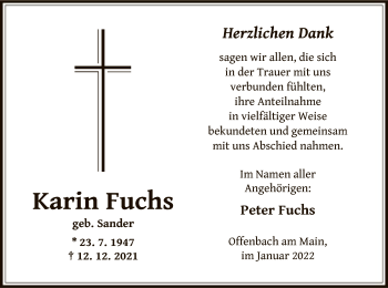 Traueranzeige von Karin Fuchs von OF