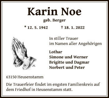 Traueranzeige von Karin Noe von OF