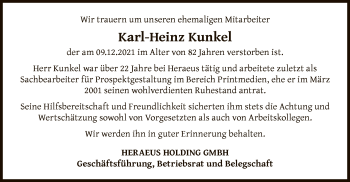 Traueranzeige von Karl-Heinz Kunkel von OF