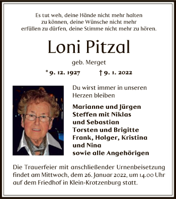 Traueranzeige von Loni Pitzal von OF