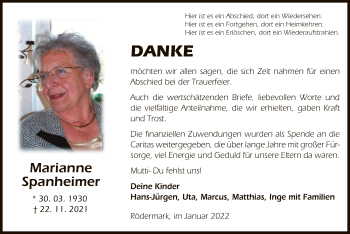 Traueranzeige von Marianne Spanheimer von OF