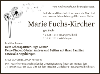 Traueranzeige von Marie Fuchs-Kircher von OF