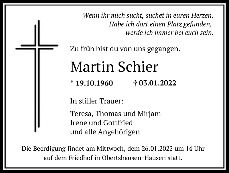  Traueranzeige für Martin Schier vom 19.01.2022 aus OF