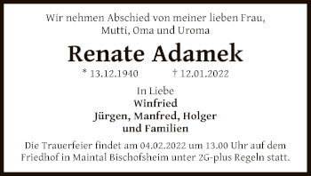 Traueranzeige von Renate Adamek von OF