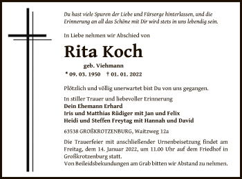 Traueranzeige von Rita Koch von OF