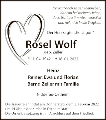 Traueranzeige von Rosel Wolf von OF