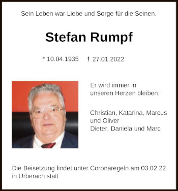 Traueranzeige von Stefan Rumpf von OF