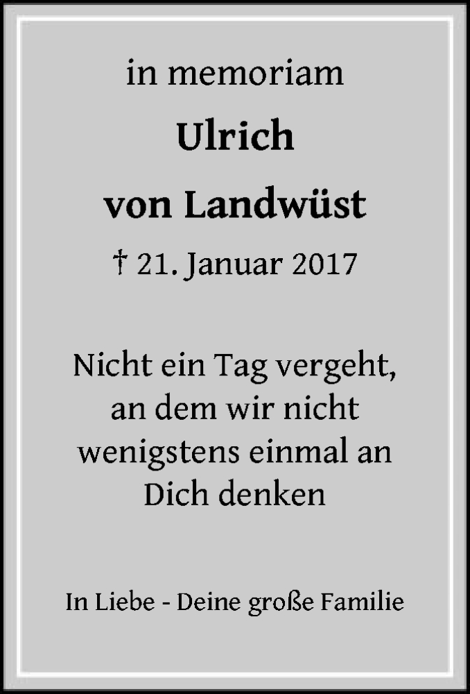  Traueranzeige für Ulrich von Landwüst vom 21.01.2022 aus OF